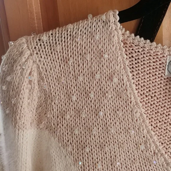 Vintage Crystal Beaded Angora Blend Sweater, SOFT, smooth Knit - Picture 3 of 4